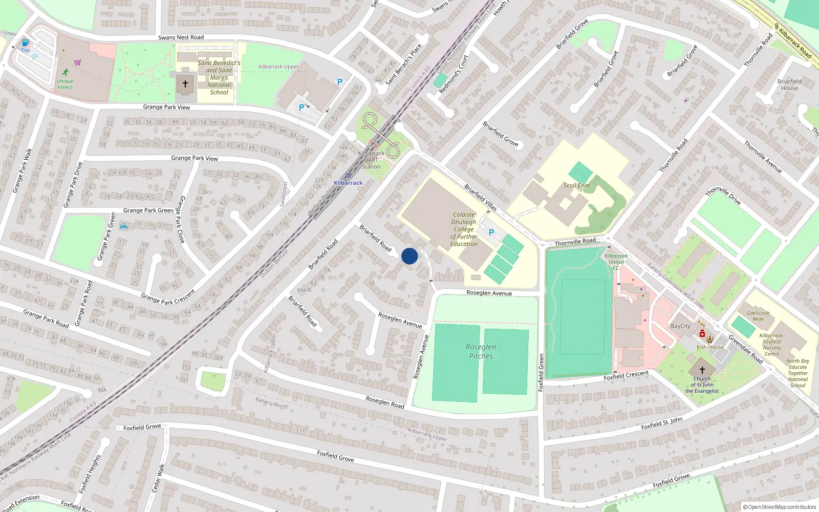 Overhead map showing the location of 40 Briarfield Road, Kilbarrack, Dublin 2