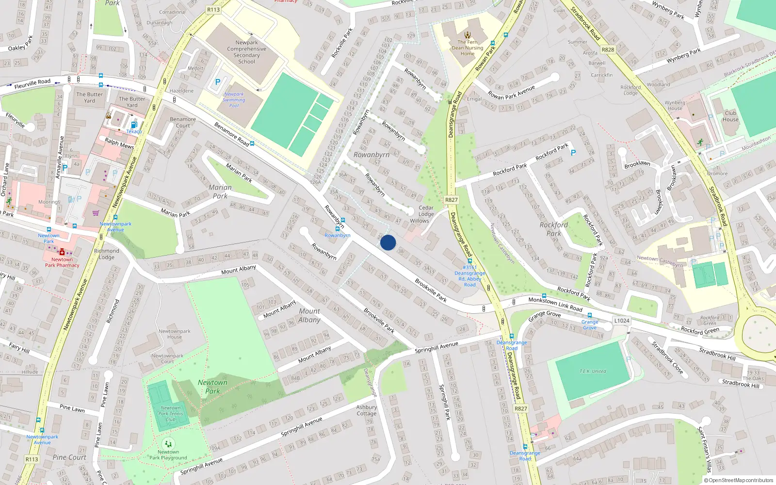 Overhead map showing the location of 40 Brookville Park, Blackrock, Dublin