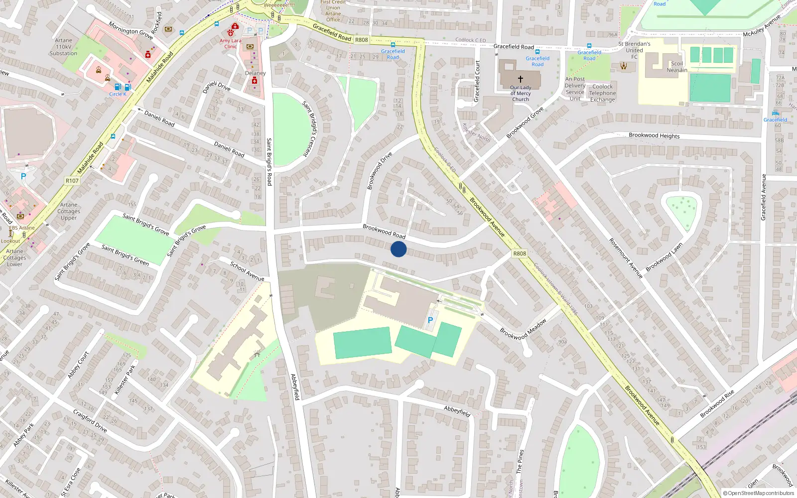Overhead map showing the location of 40 Brookwood Road, Dublin 5
