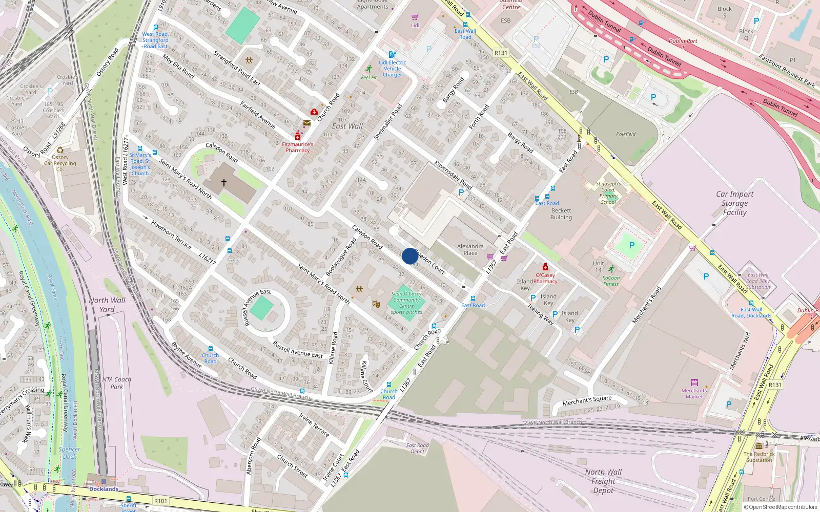Overhead map showing the location of 40 Caledon Road, Dublin 3