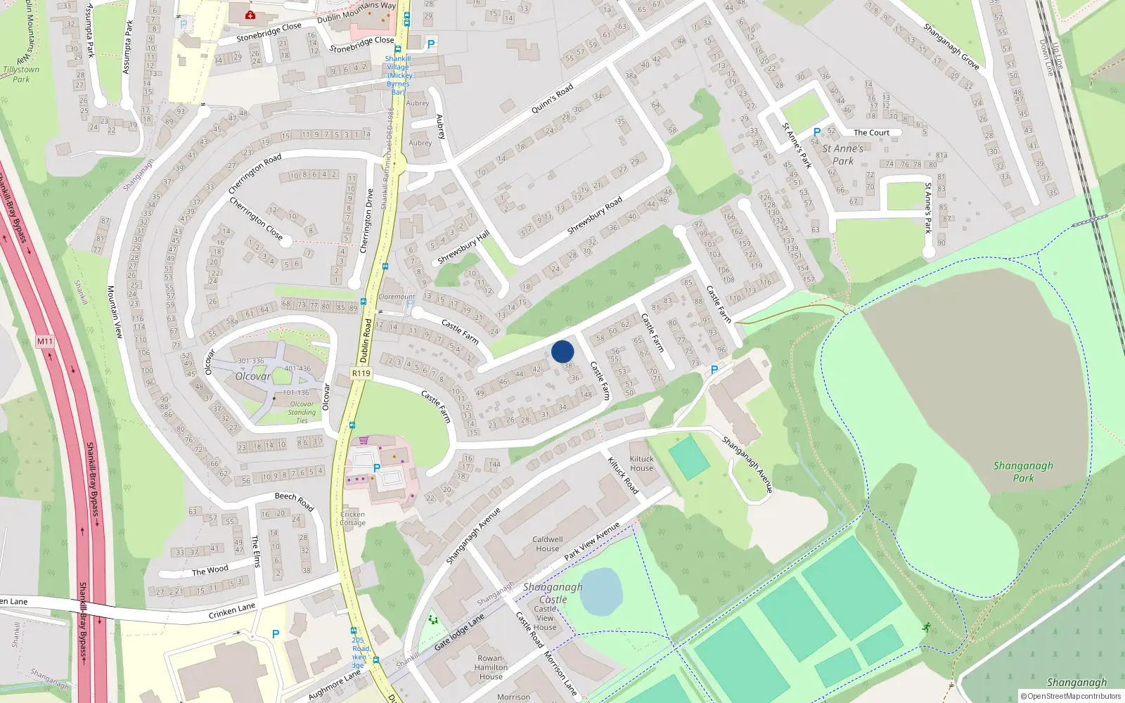 Overhead map showing the location of 40 Castle Farm, Dublin