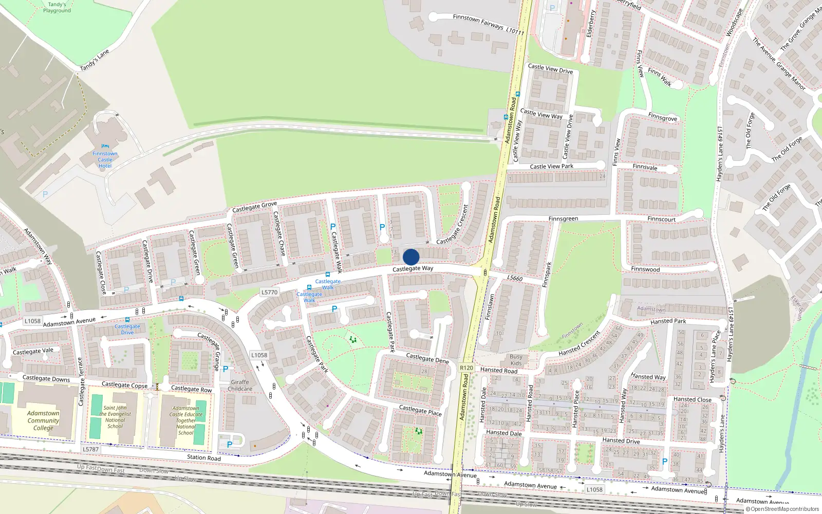 Overhead map showing the location of 40 Castlegate Way, Lucan