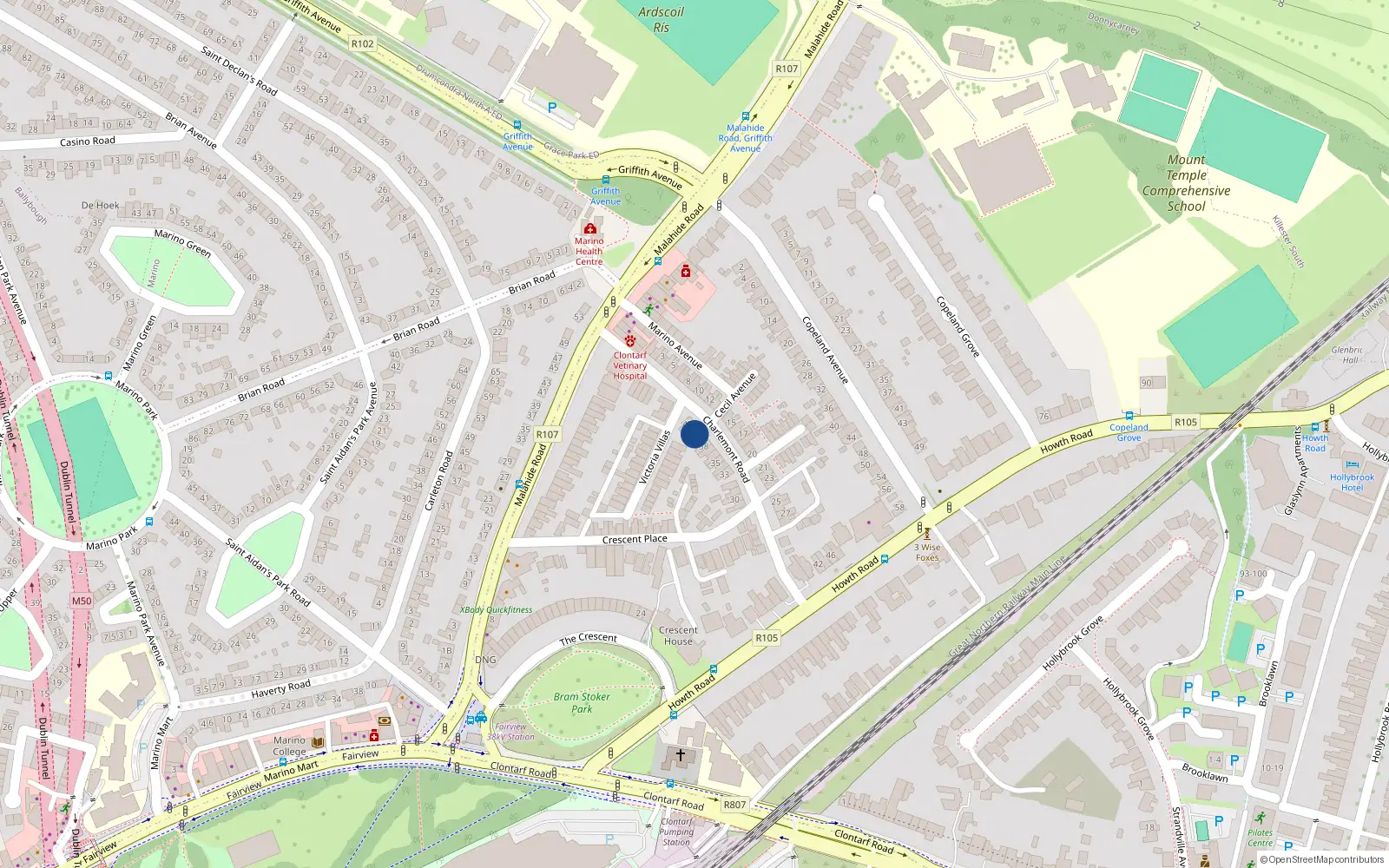 Overhead map showing the location of 40 Charlemont Road, Clontarf, Dublin 3