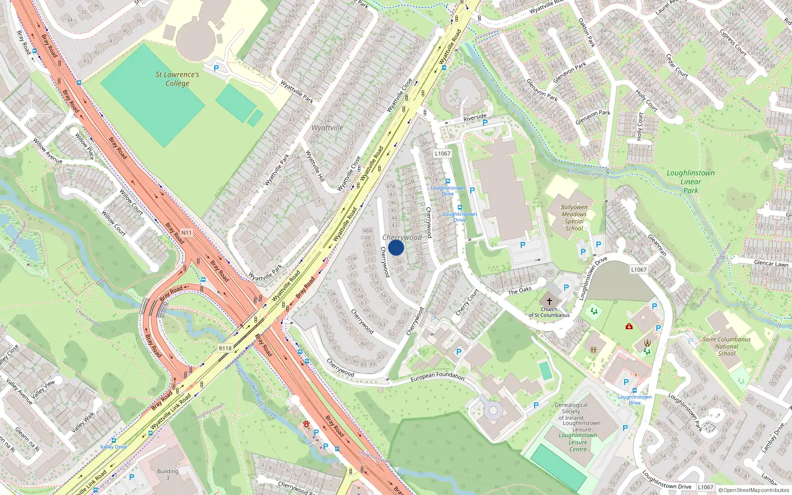 Overhead map showing the location of 40 Cherrywood, Dublin