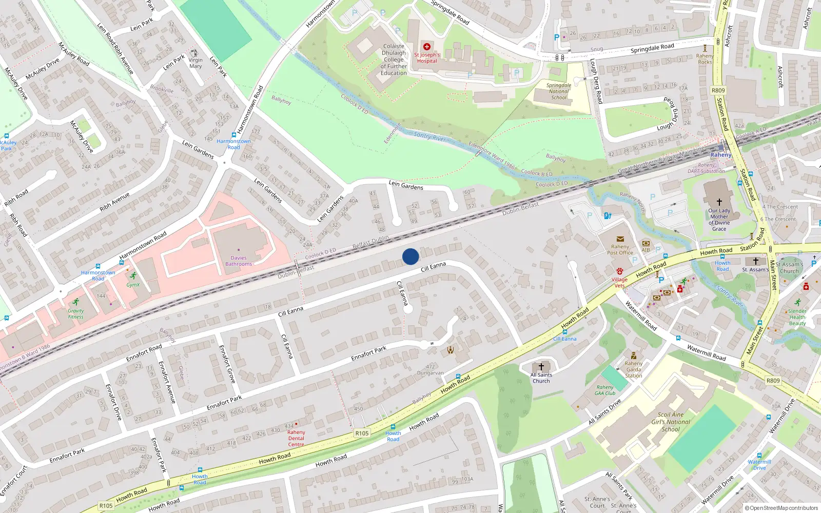 Overhead map showing the location of 40 Cill Eanna, Dublin 5