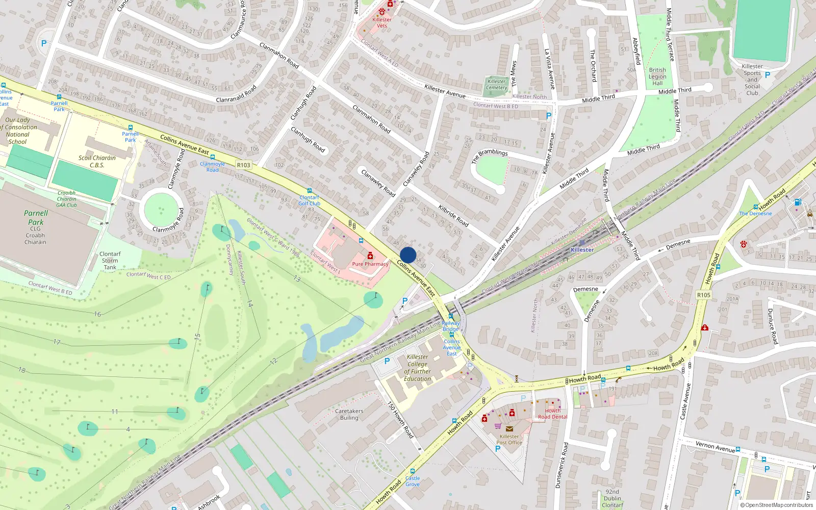 Overhead map showing the location of 40 Collins Avenue East, Dublin 5