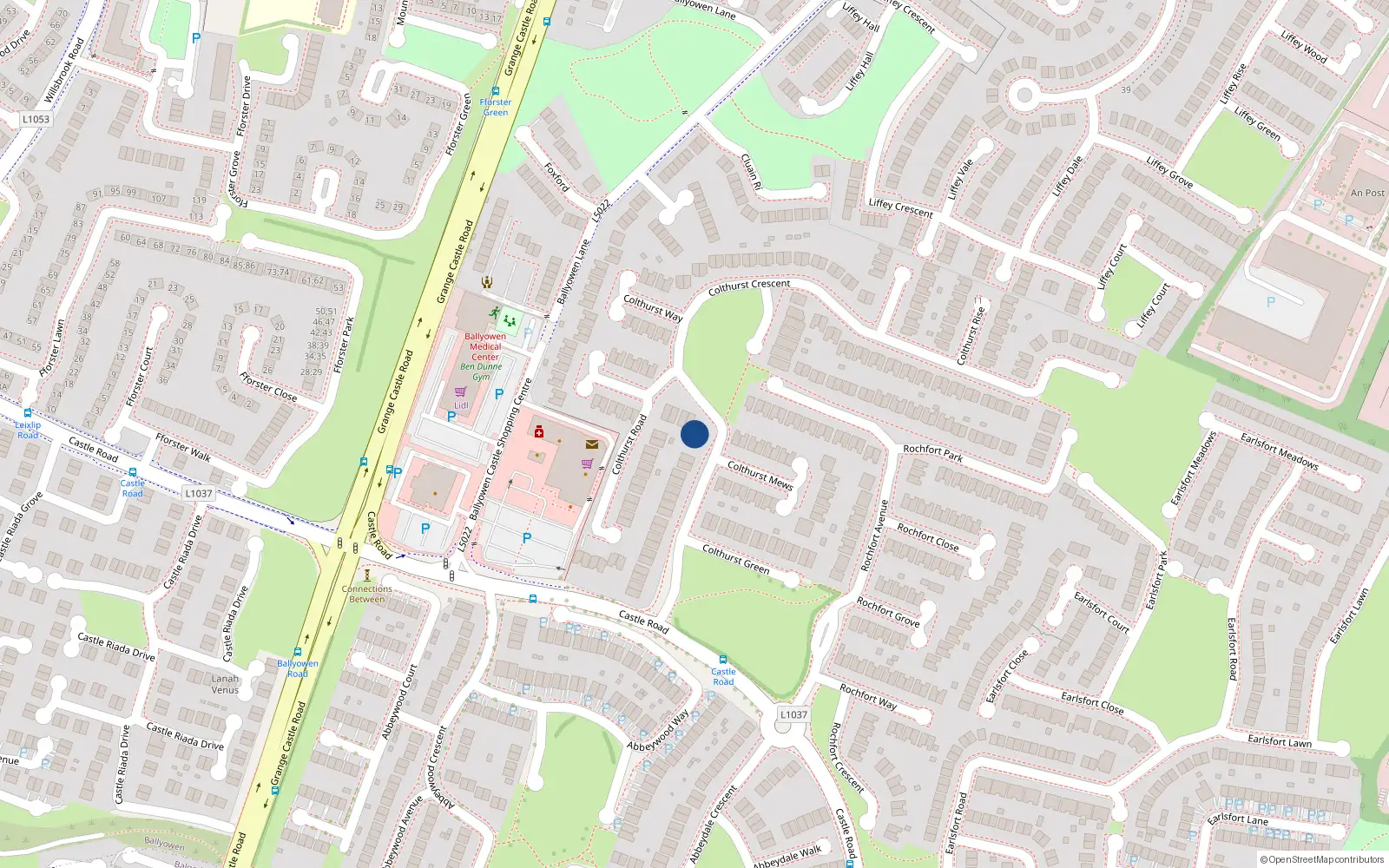 Overhead map showing the location of 40 Colthurst Crescent, Lucan, Dublin
