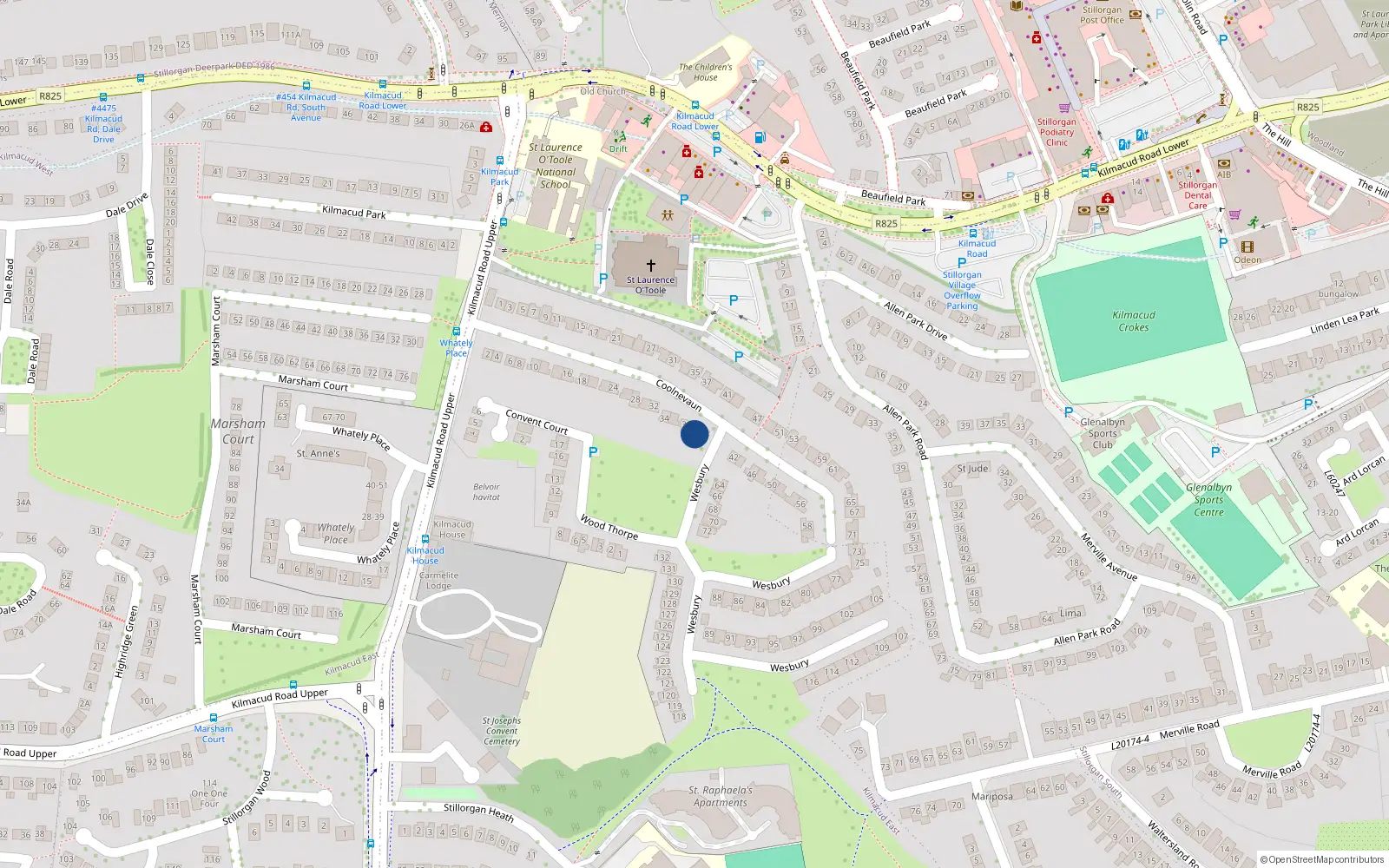 Overhead map showing the location of 40 Coolnevaun, Stillorgan, Dublin