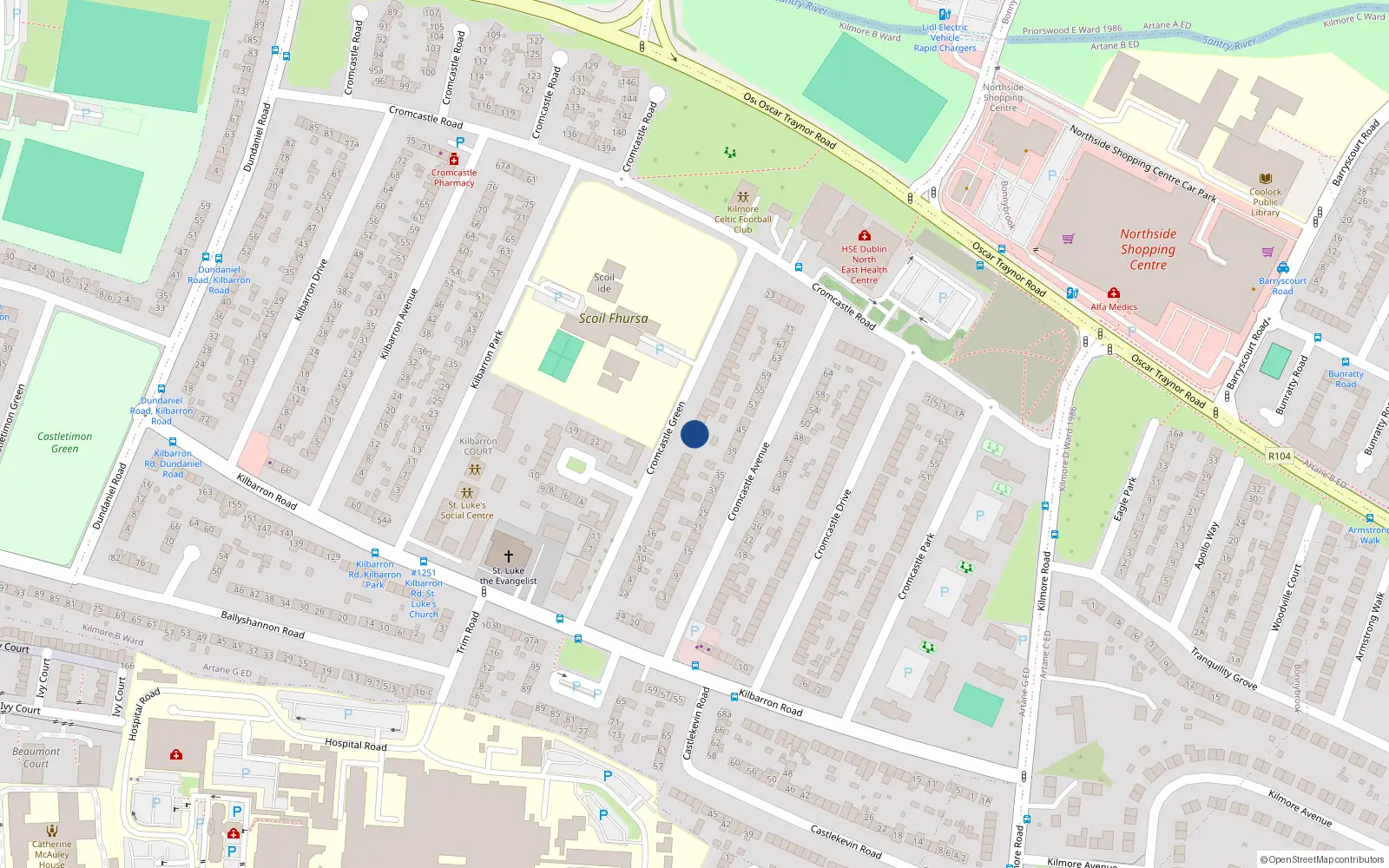 Overhead map showing the location of 40 Cromcastle Green, Dublin 5