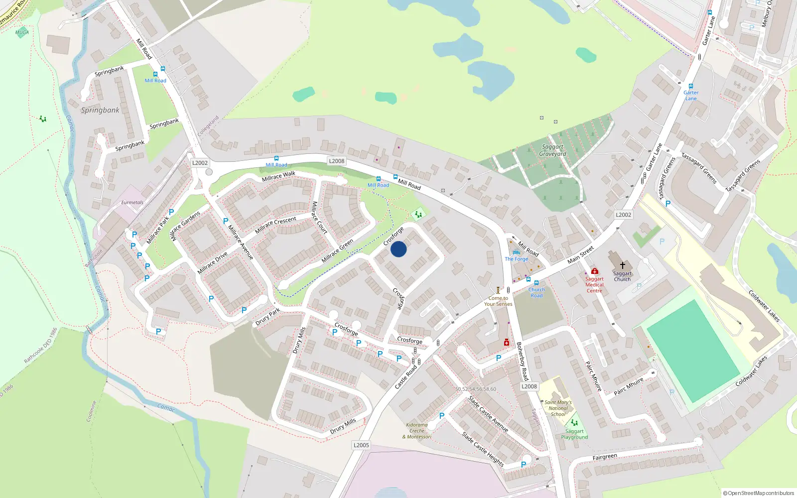 Overhead map showing the location of 40 Crossforge, Saggart