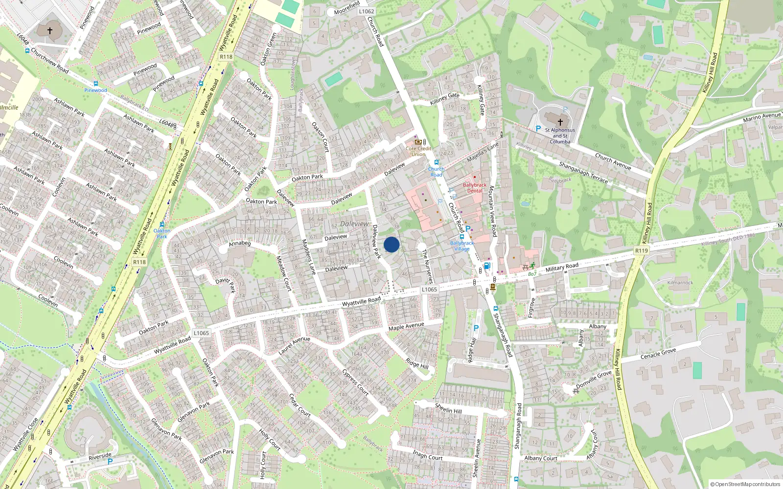 Overhead map showing the location of 40 Dale View, Dublin