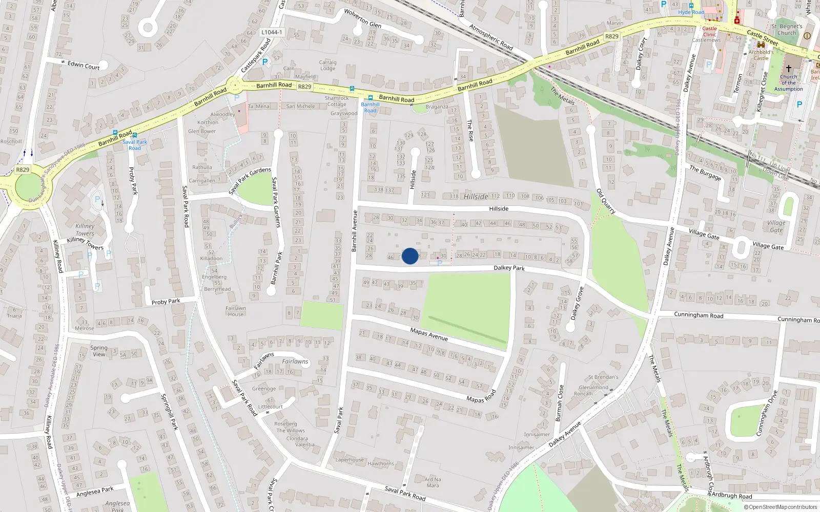 Overhead map showing the location of 40 Dalkey Park, Dalkey, Co. Dublin