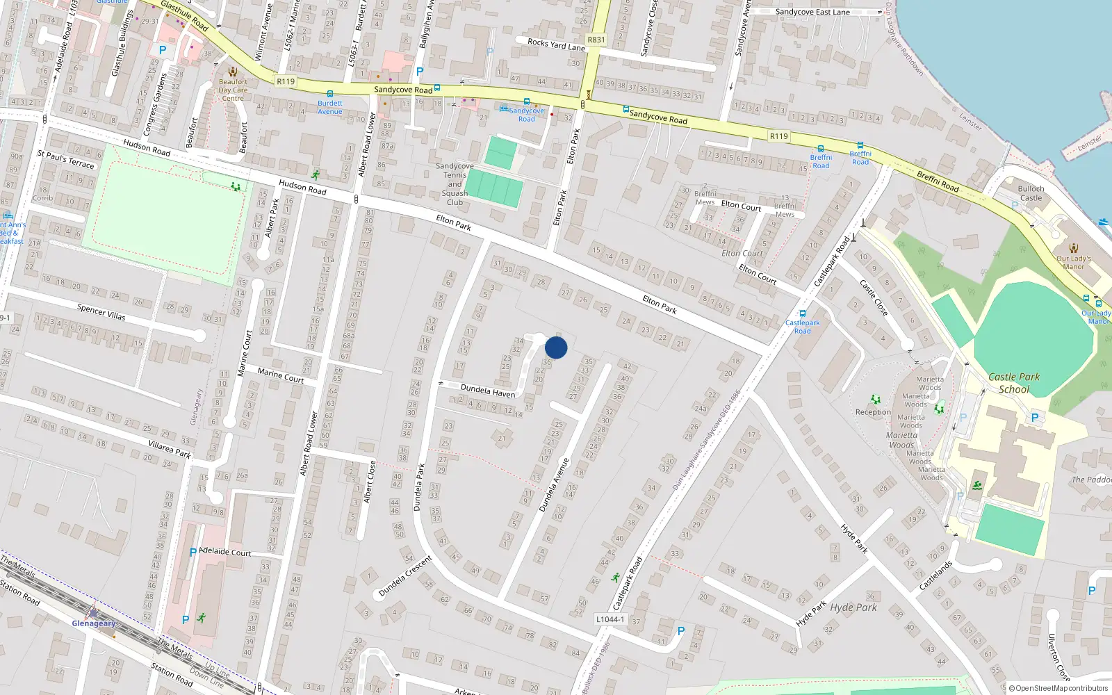 Overhead map showing the location of 40 Dundela Haven, Dublin