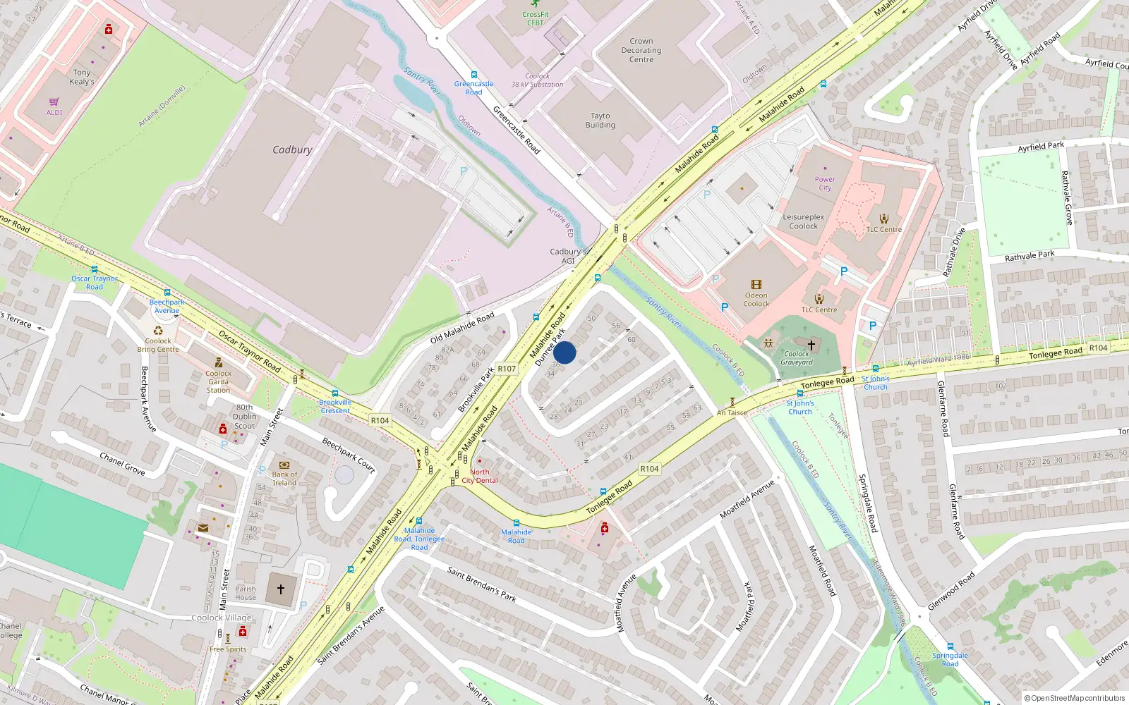 Overhead map showing the location of 40 Dunree Park, Malahide Road, Dublin 15