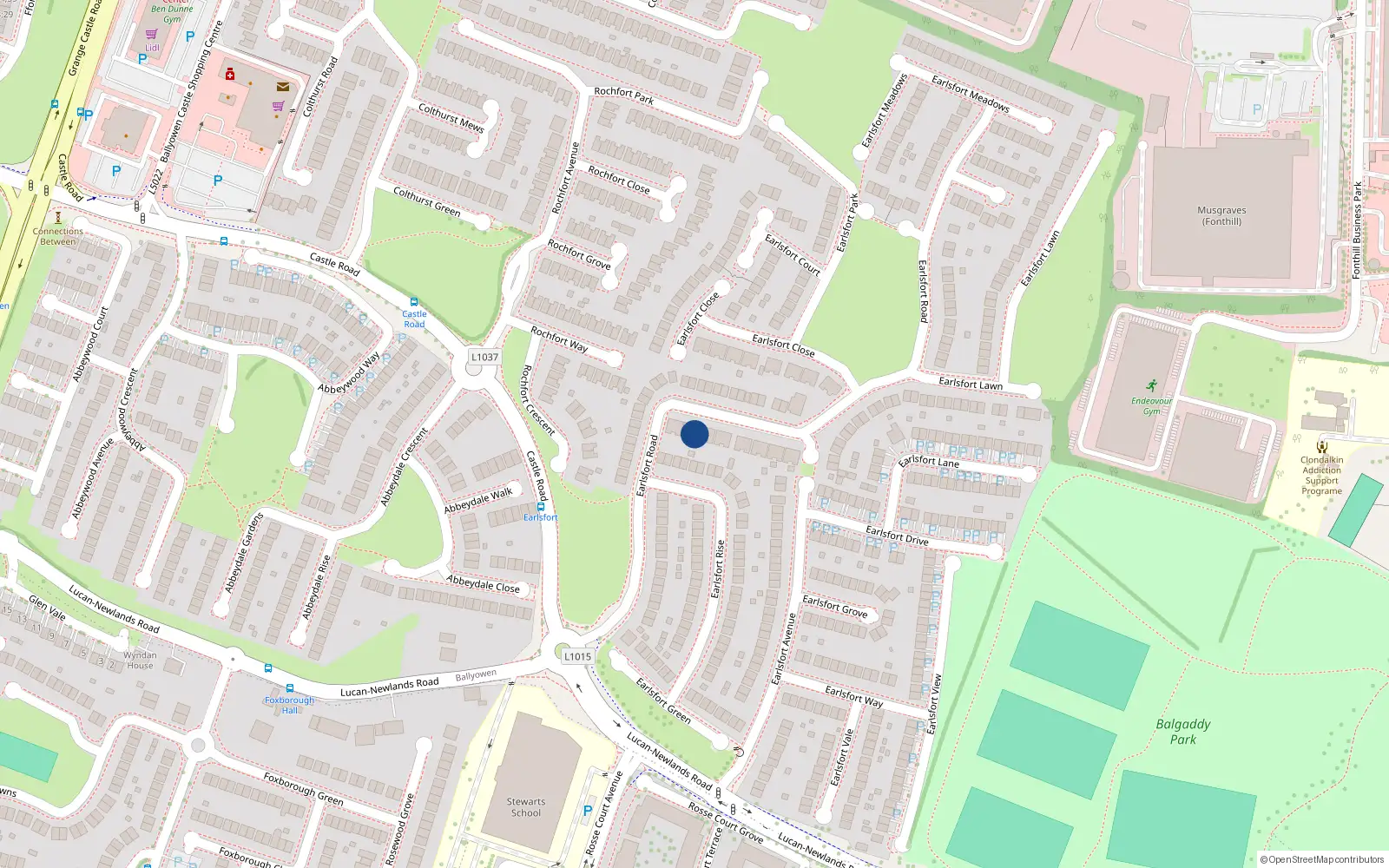 Overhead map showing the location of 40 Earlsfort Road, Lucan, Dublin