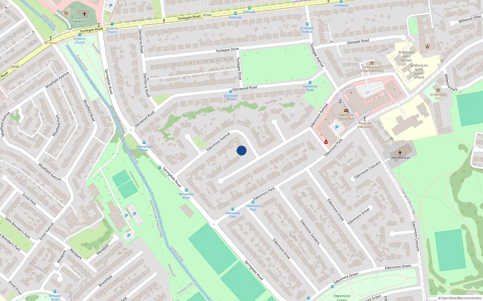 Overhead map showing the location of 40 Edenmore Avenue, Raheny, Dublin