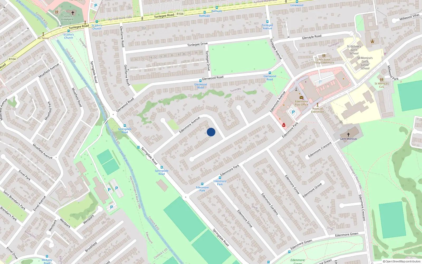 Overhead map showing the location of 40 Edenmore Avenue, Dublin 5