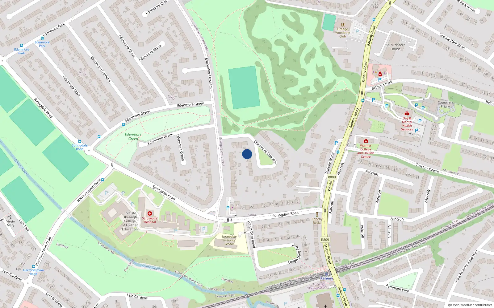 Overhead map showing the location of 40 Edenmore Crescent, Dublin 5