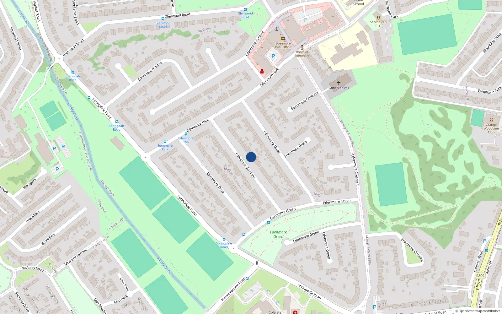 Overhead map showing the location of 40 Edenmore Gardens, Raheny, Dublin 5
