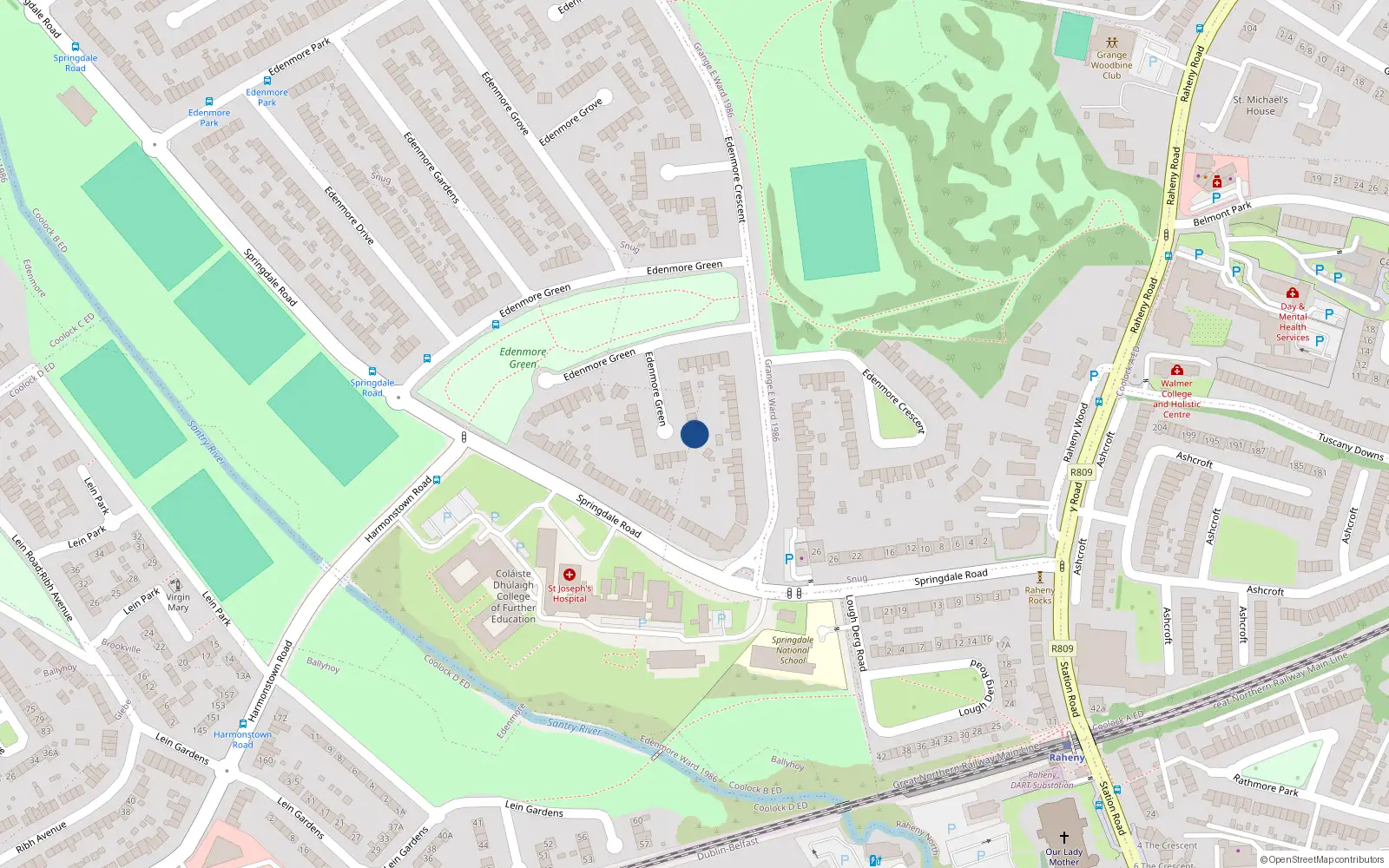 Overhead map showing the location of 40 Edenmore Green, Dublin 5