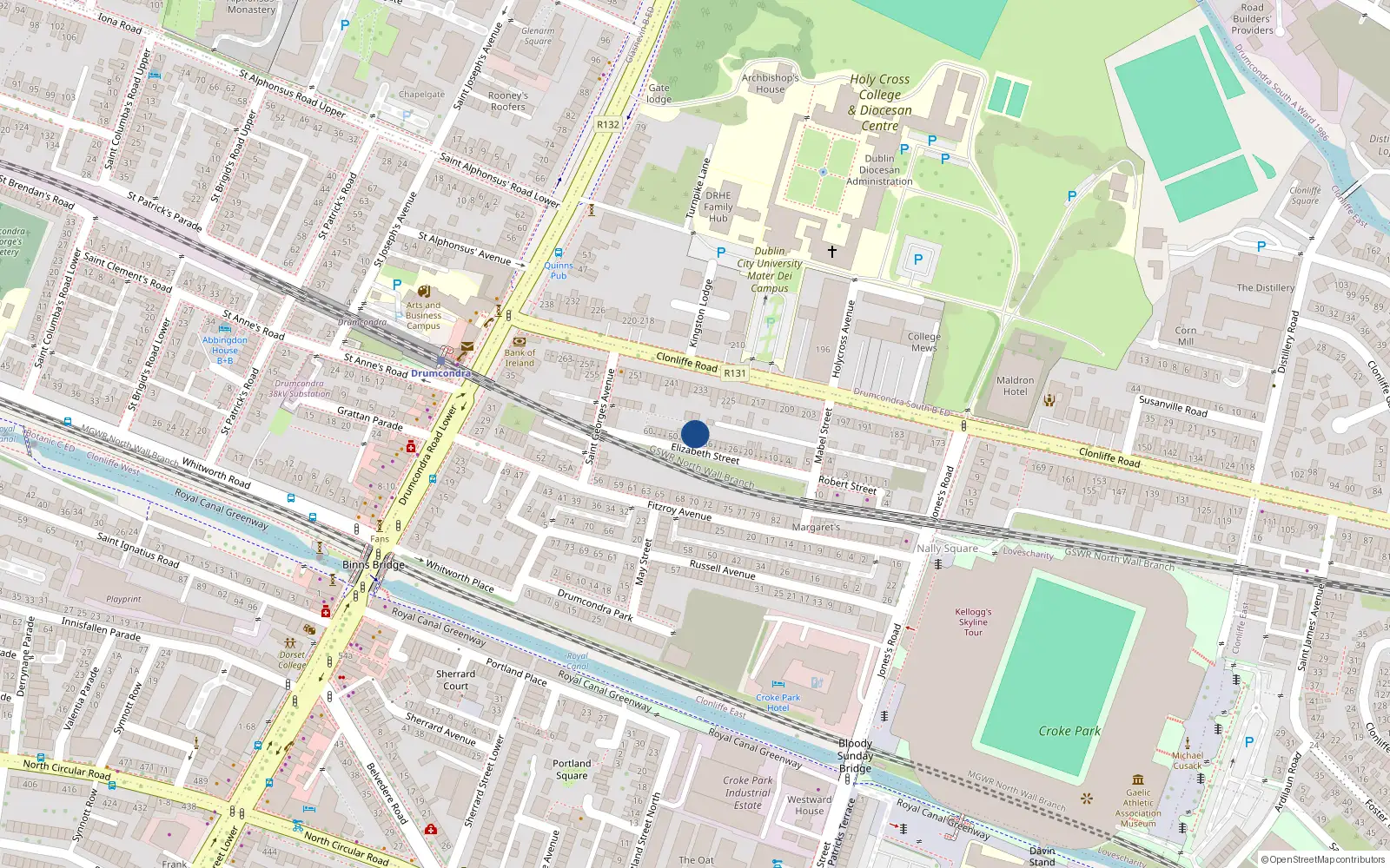 Overhead map showing the location of 40 Elizabeth Street, Dublin 3