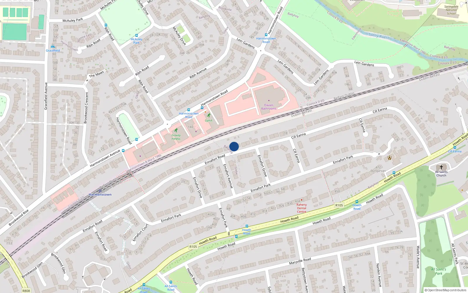 Overhead map showing the location of 40 Ennafort Road, Raheny, Dublin 5