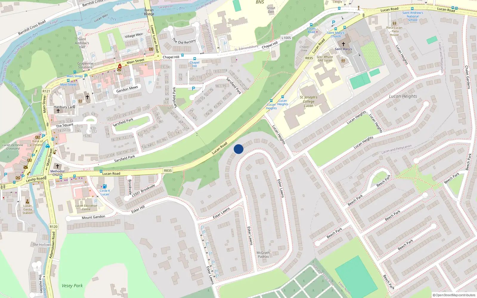 Overhead map showing the location of 40 Esker Lawns, Lucan, Co Dublin