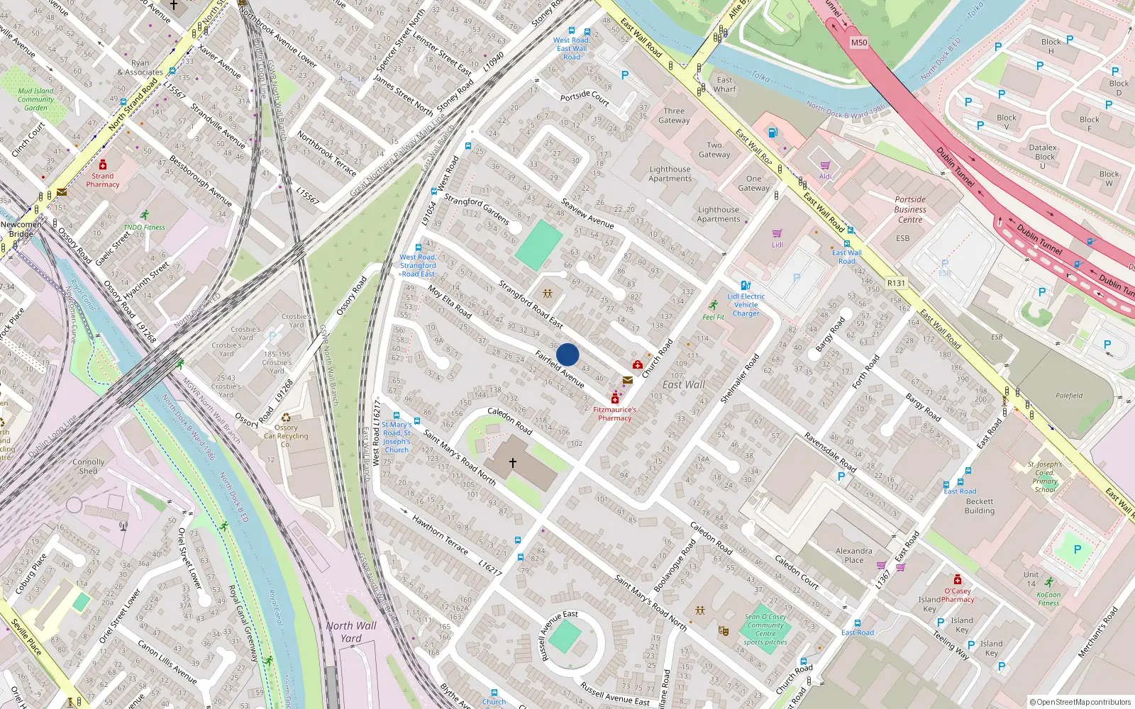Overhead map showing the location of 40 Fairfield Avenue, Dublin 3