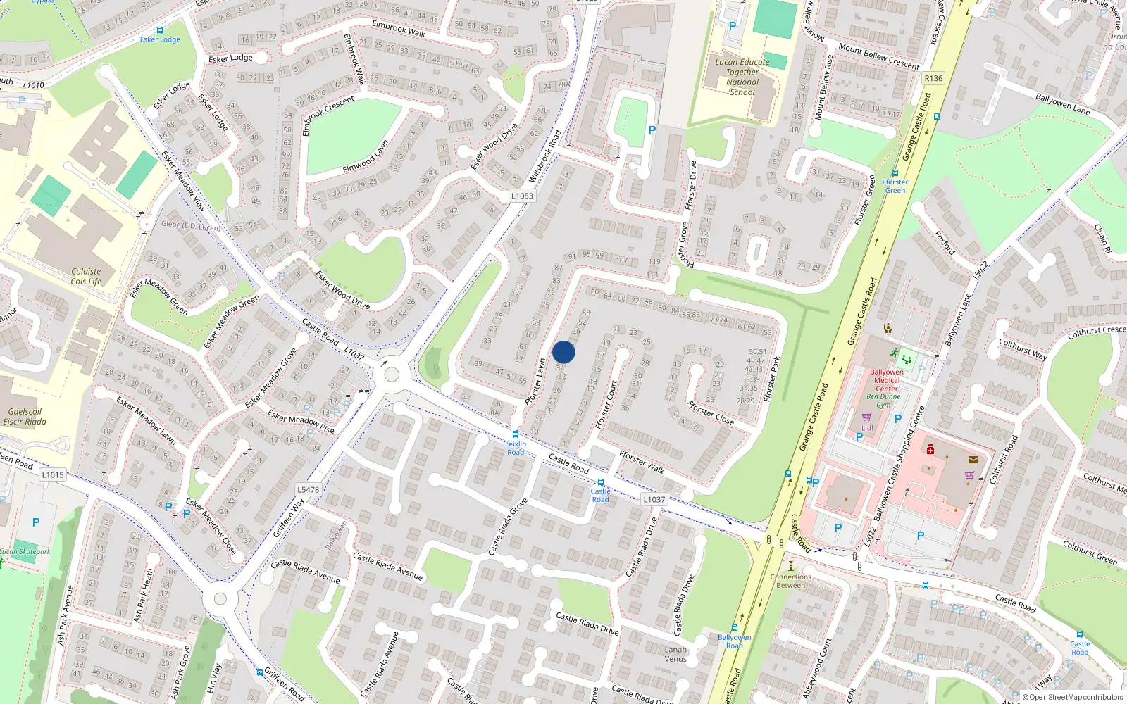 Overhead map showing the location of 40 Fforster Lawn, Lucan, Dublin
