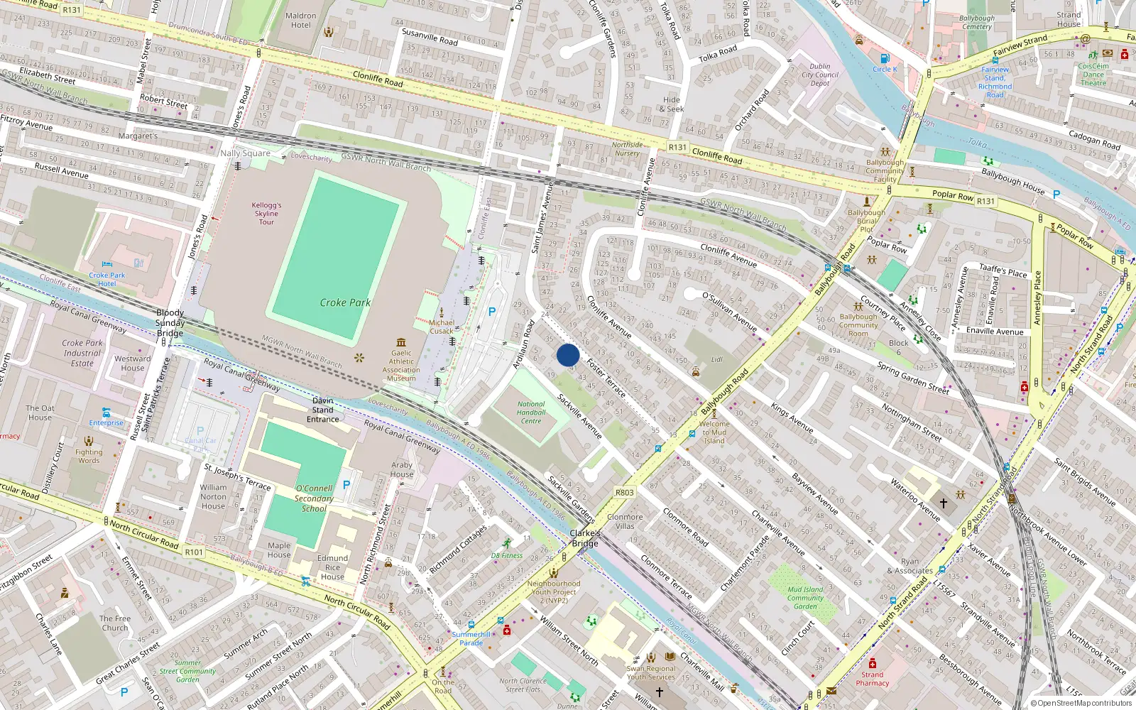 Overhead map showing the location of 40 Foster Terrace, Dublin 3