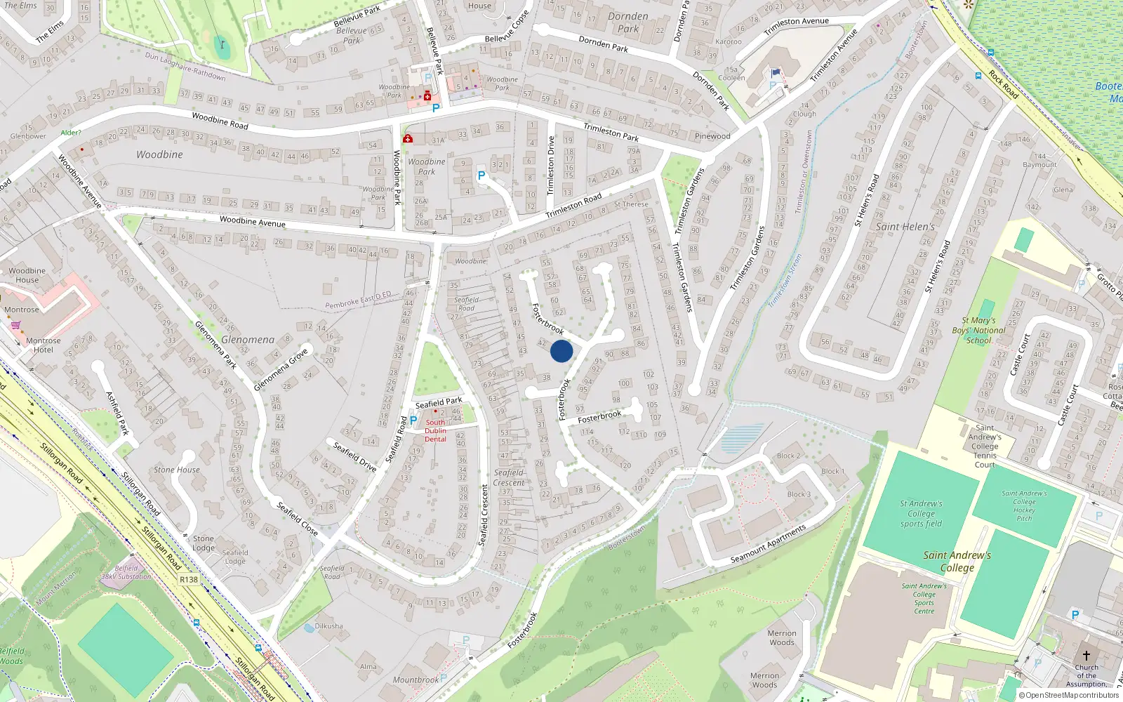 Overhead map showing the location of 40 Fosterbrook, Blackrock