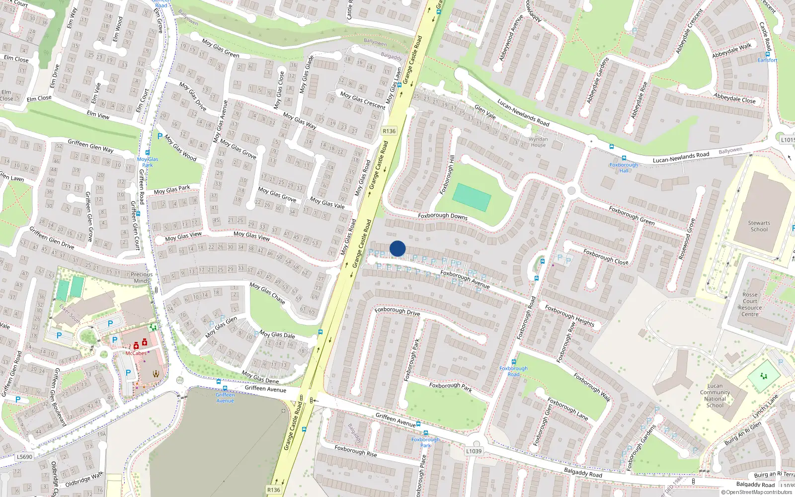 Overhead map showing the location of 40 Foxborough Avenue, Lucan