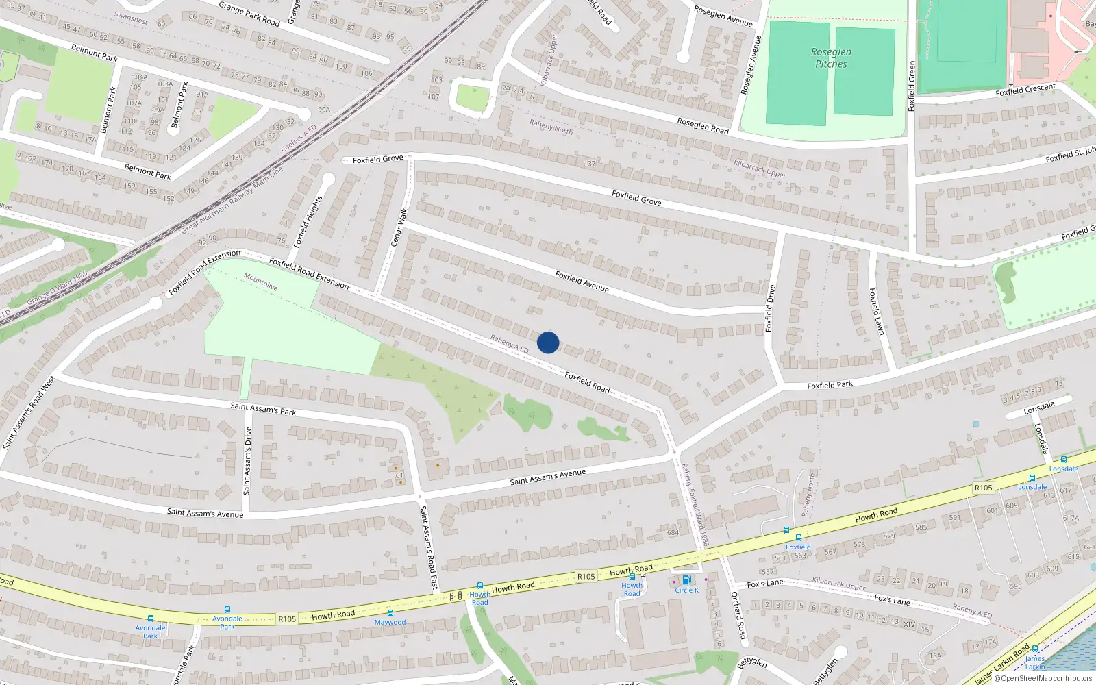 Overhead map showing the location of 40 Foxfield Road, Raheny, Dublin 5
