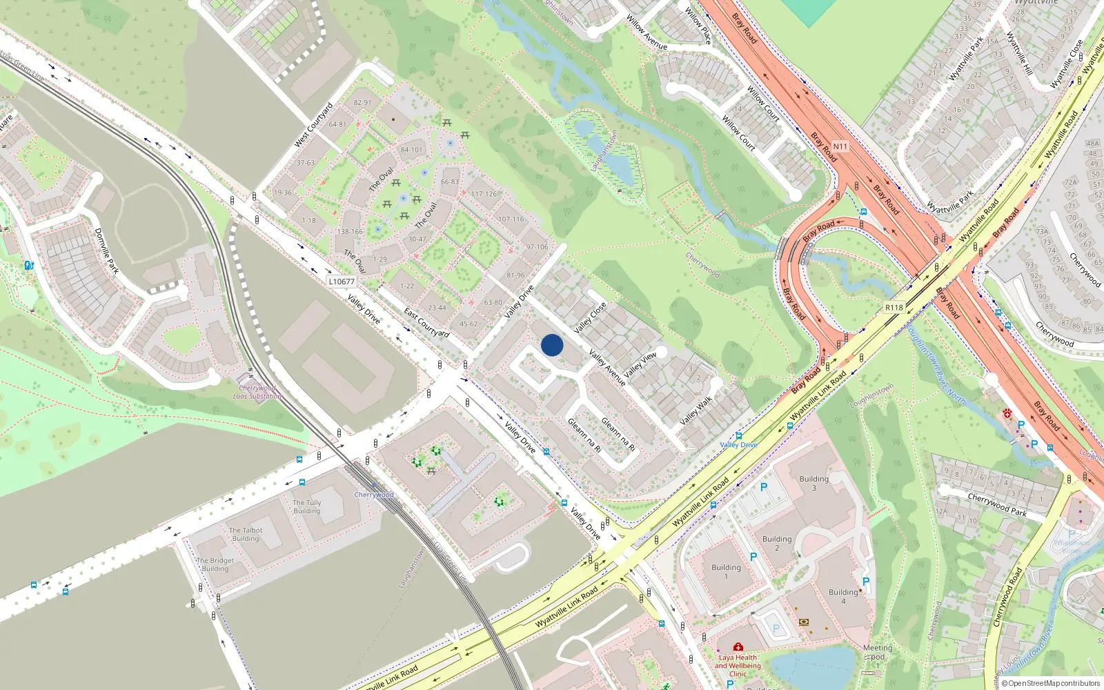 Overhead map showing the location of 40 Gleann na Ri, Cabinteely