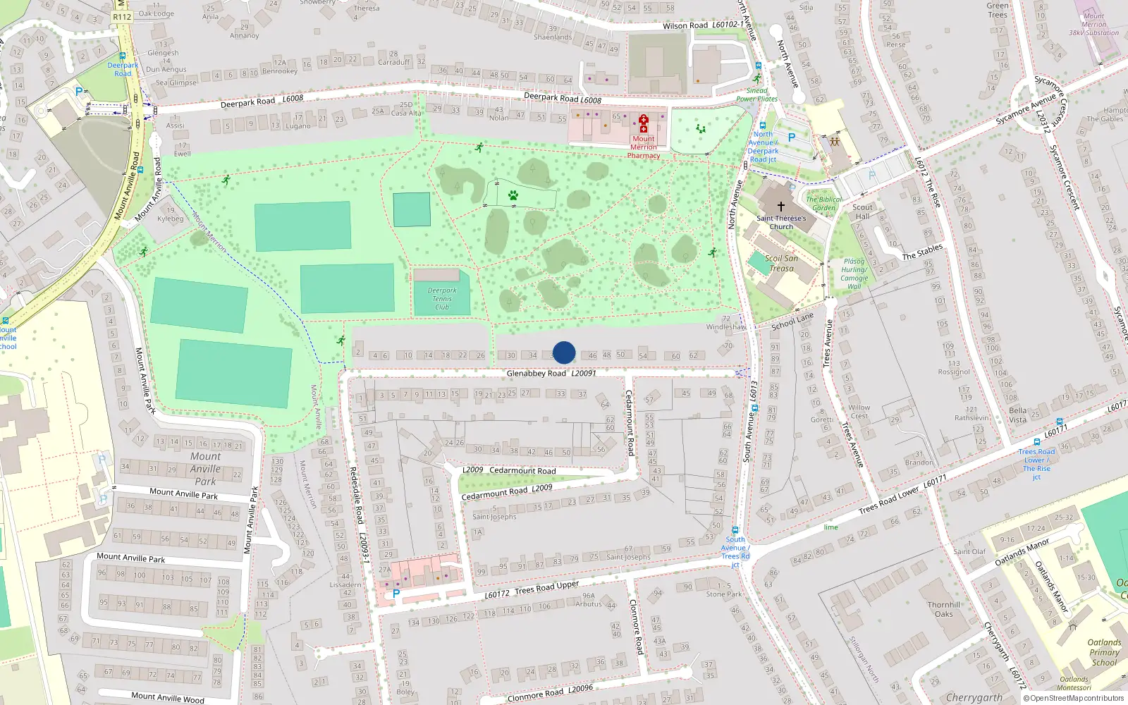 Overhead map showing the location of 40 Glenabbey Road, Blackrock