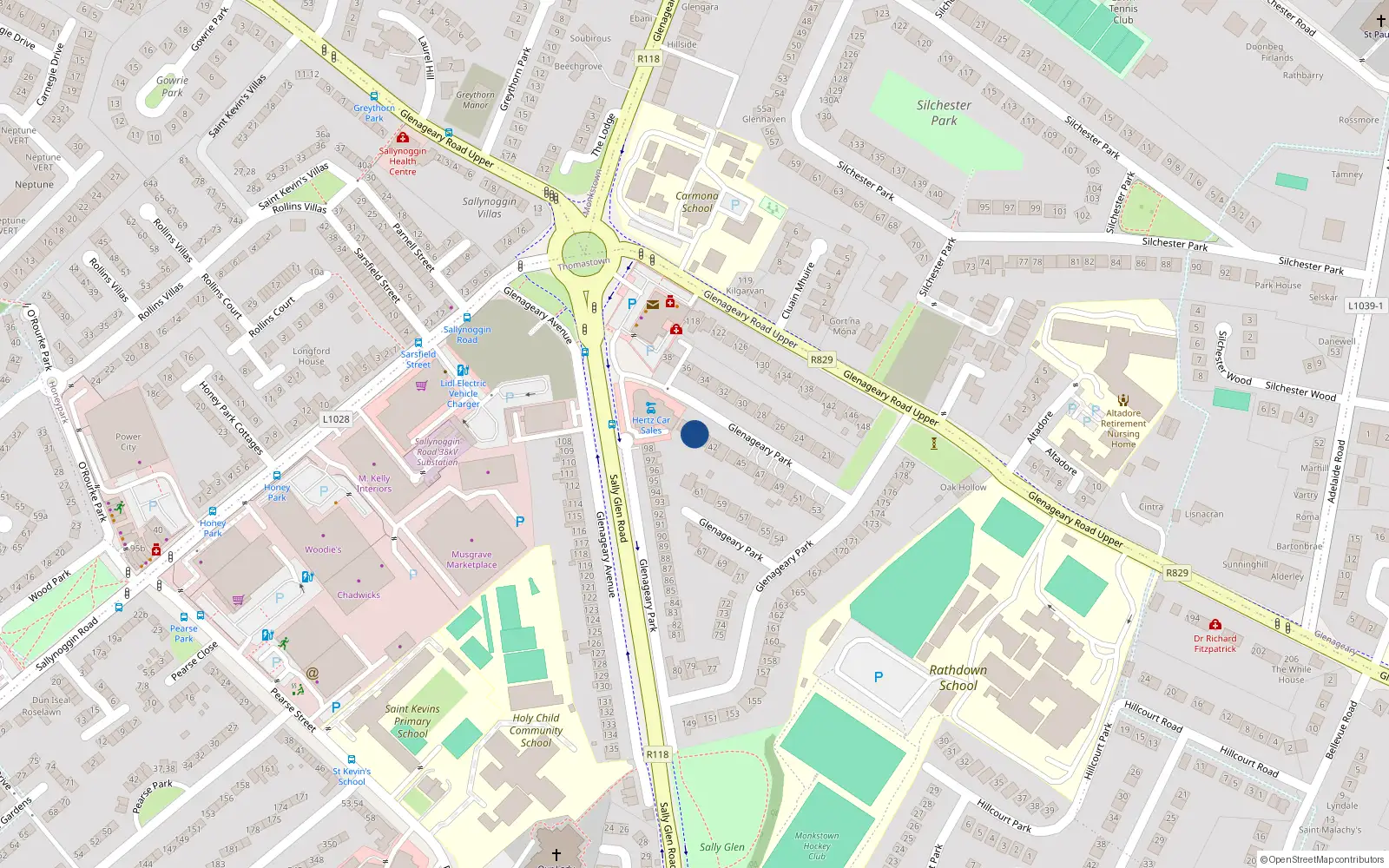 Overhead map showing the location of 40 Glenageary Park, Sallynoggin