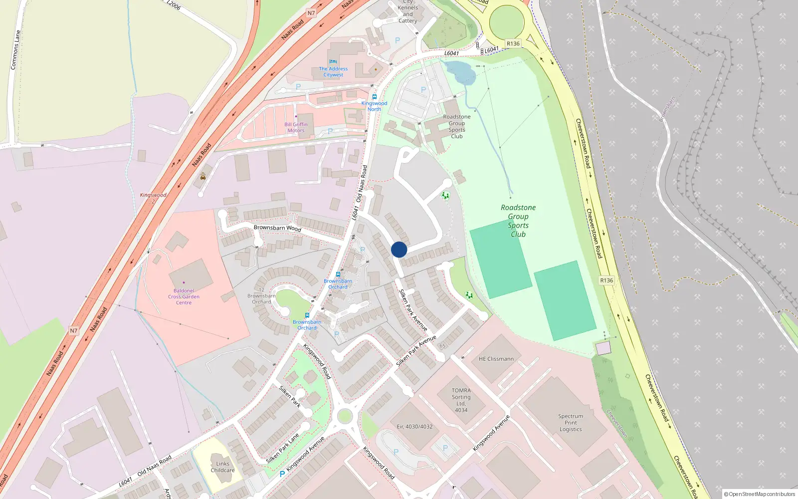 Overhead map showing the location of 40 Gordon Park, 27 Old Naas Road, Dublin 22