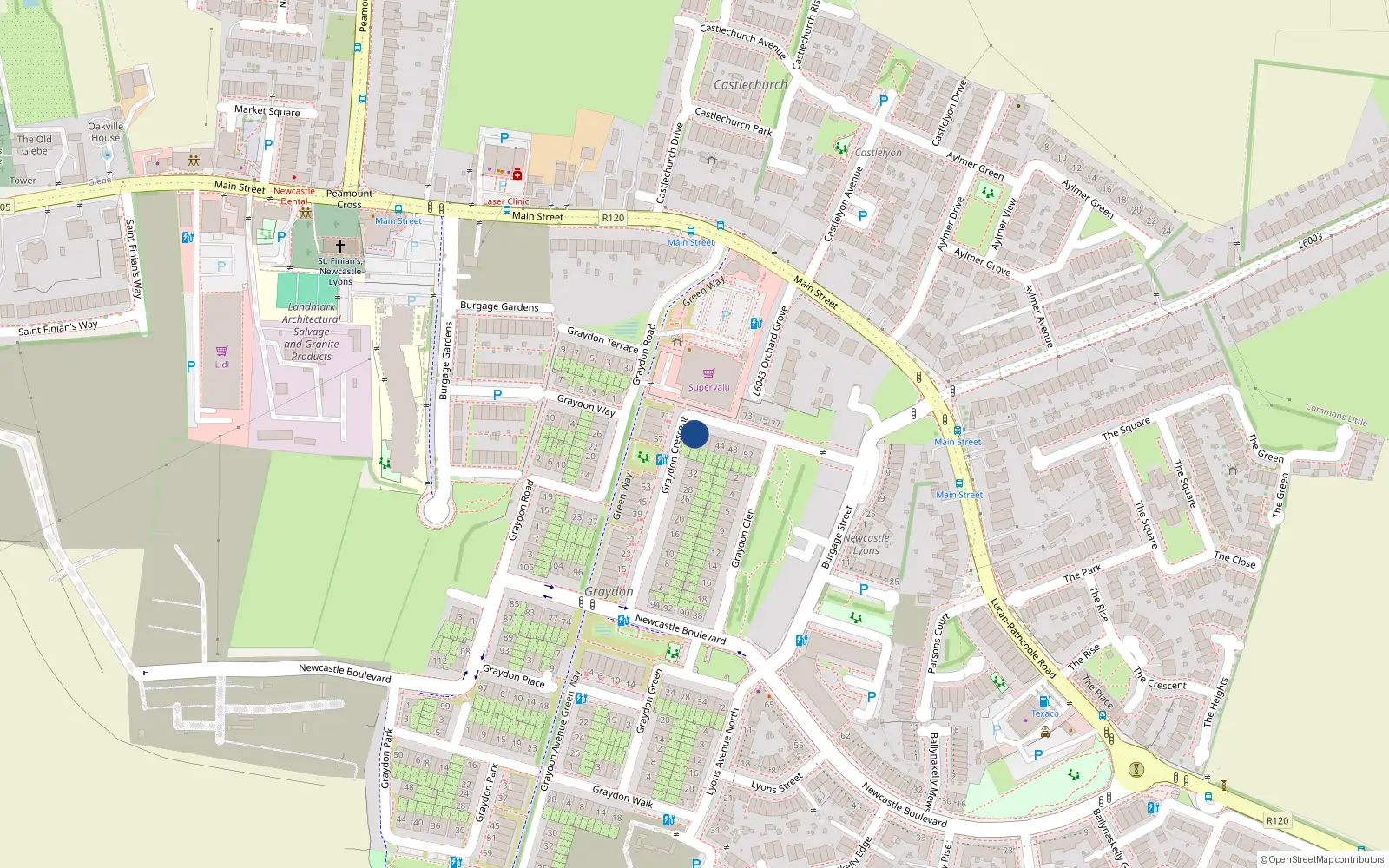 Overhead map showing the location of 40 Graydon Crescent, Newcastle