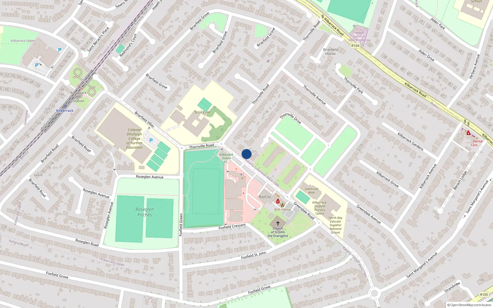 Overhead map showing the location of 40 Greendale Road, Dublin 5
