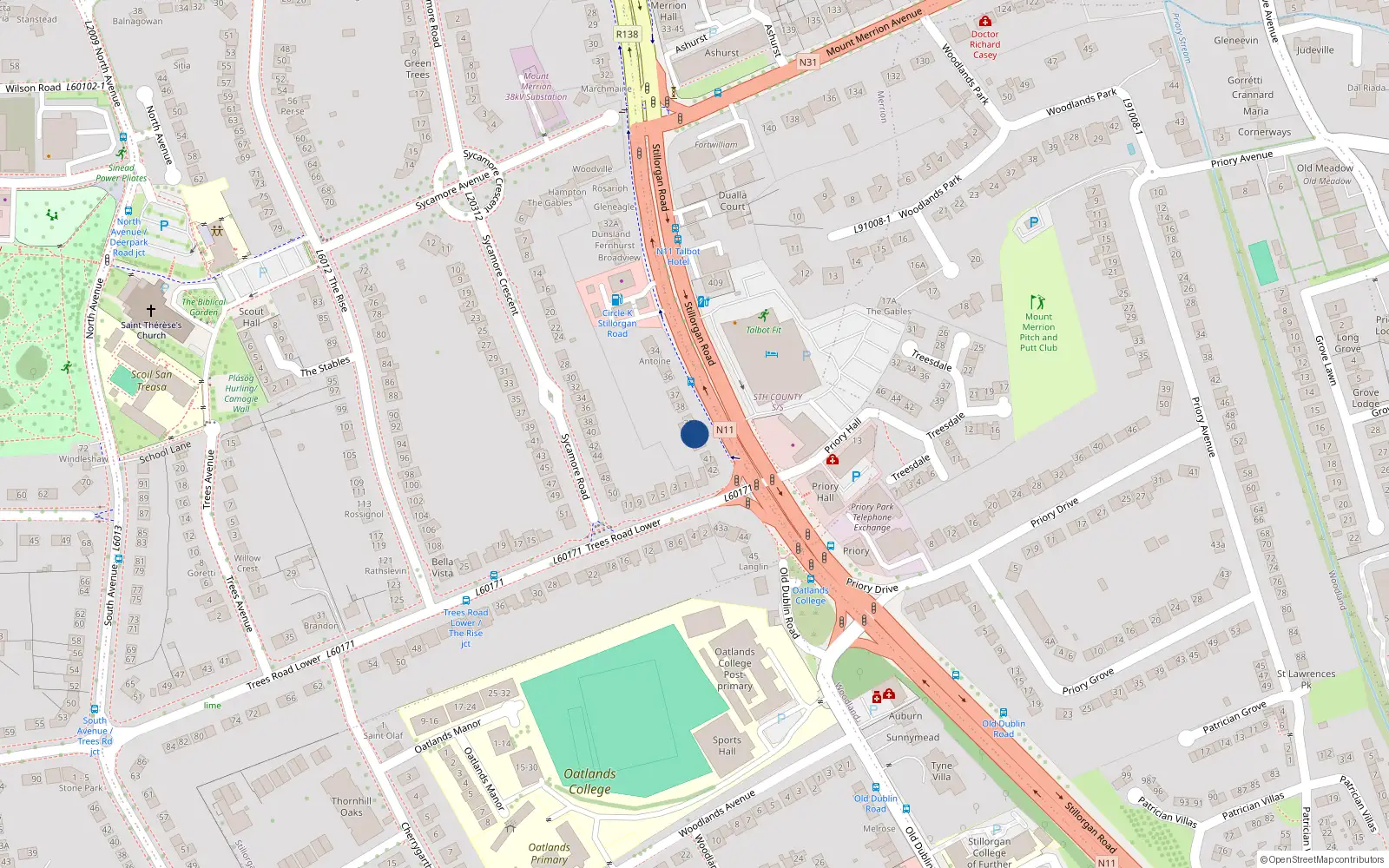 Overhead map showing the location of 40 Greygates, Stillorgan Road, Mount Merrion