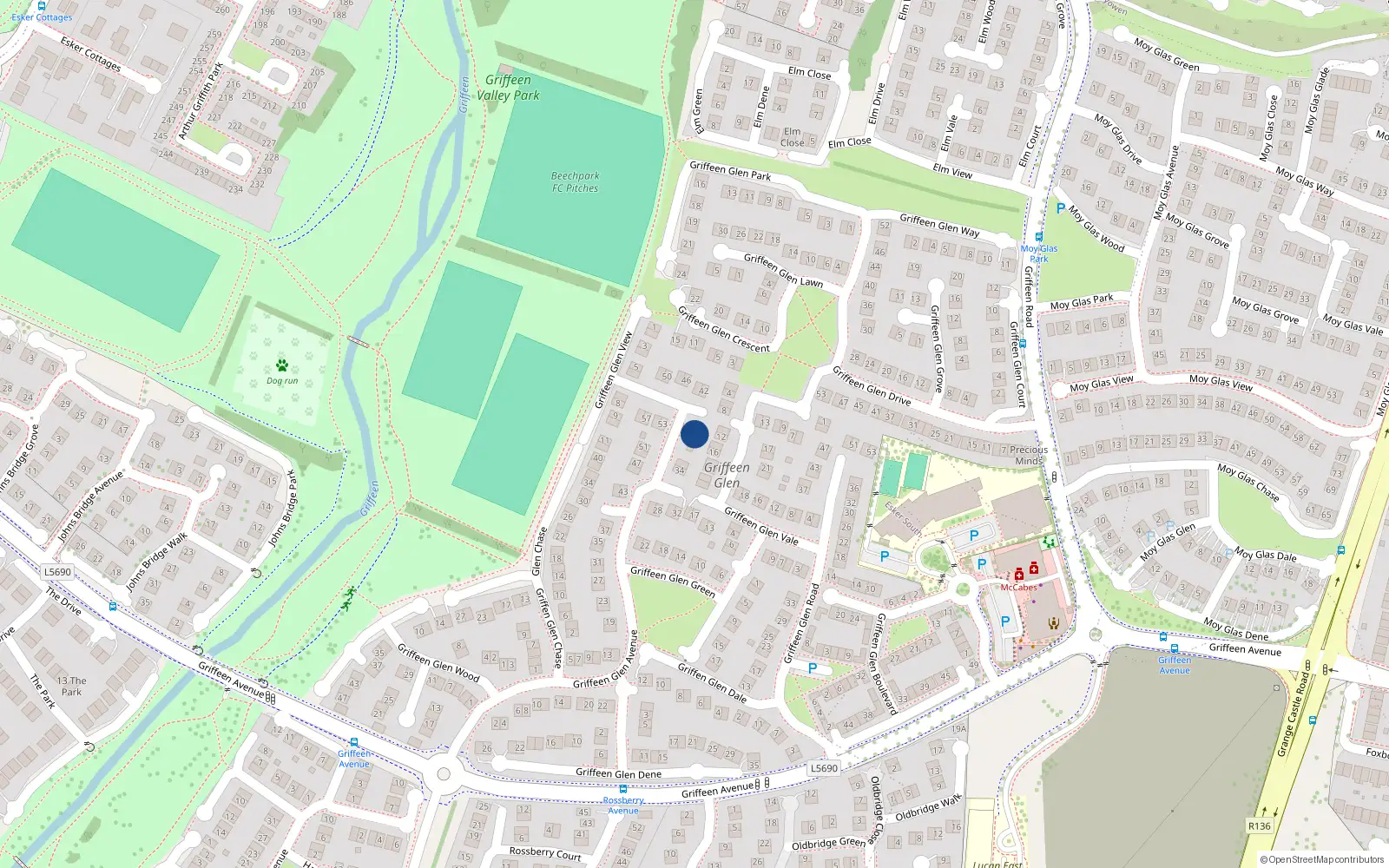 Overhead map showing the location of 40 Griffeen Glen Avenue, Lucan, Co Dublin