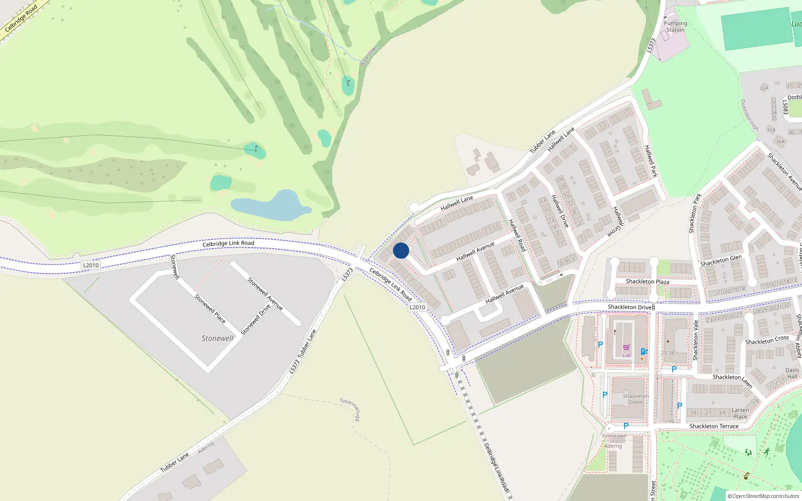 Overhead map showing the location of 40 Hallwell Green, Tobermaclugg