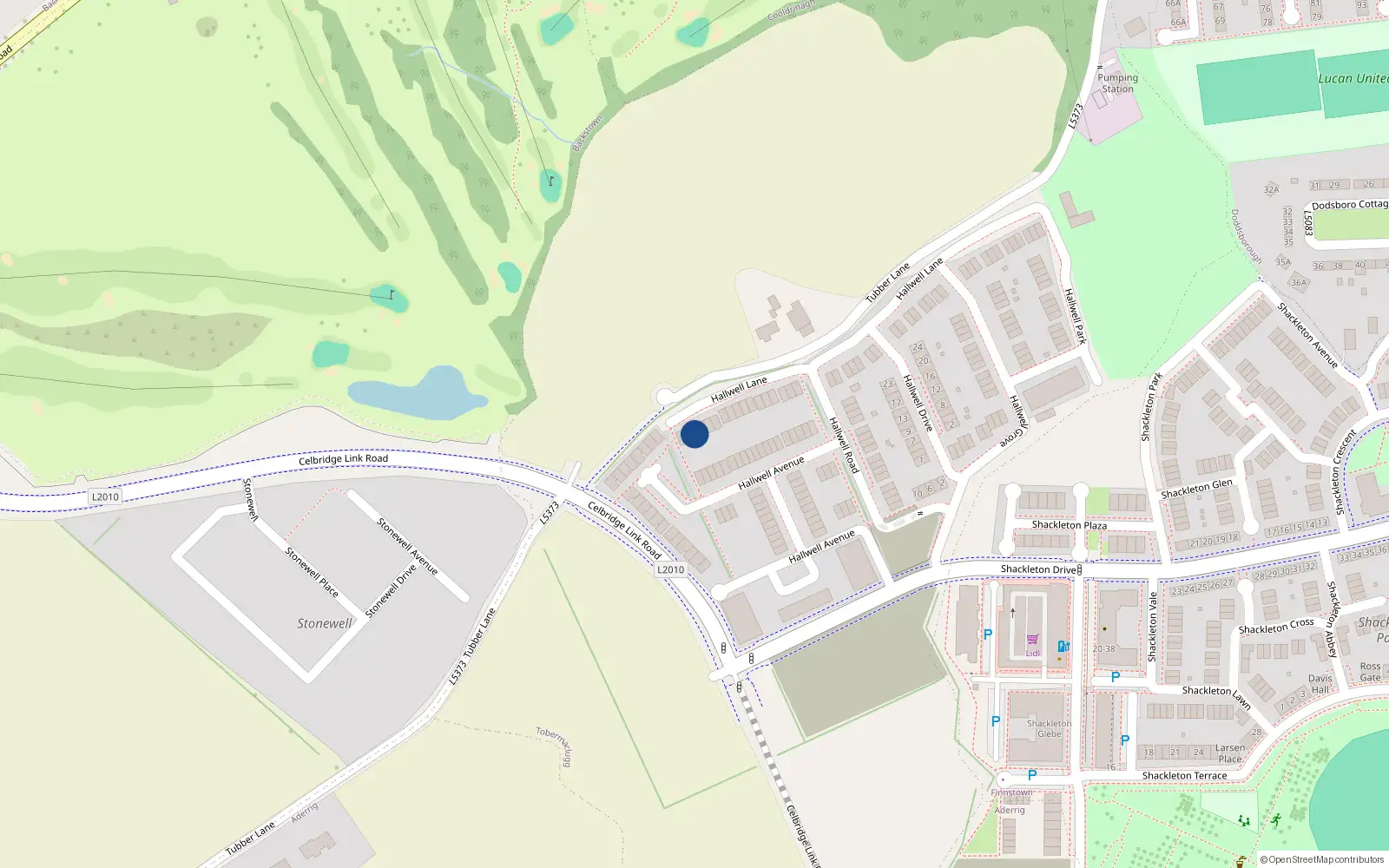 Overhead map showing the location of 40 Hallwell Lane, Lucan