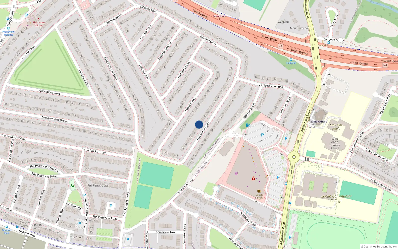 Overhead map showing the location of 40 Hillcrest Heights, Lucan