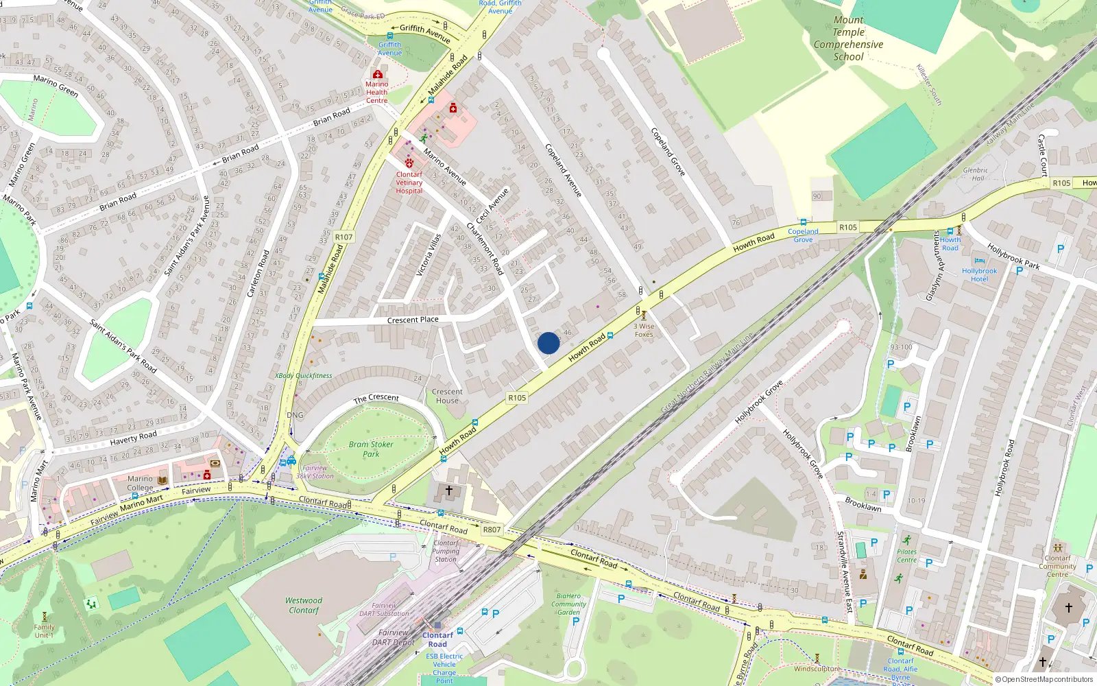 Overhead map showing the location of 40 Howth Road, Dublin 3