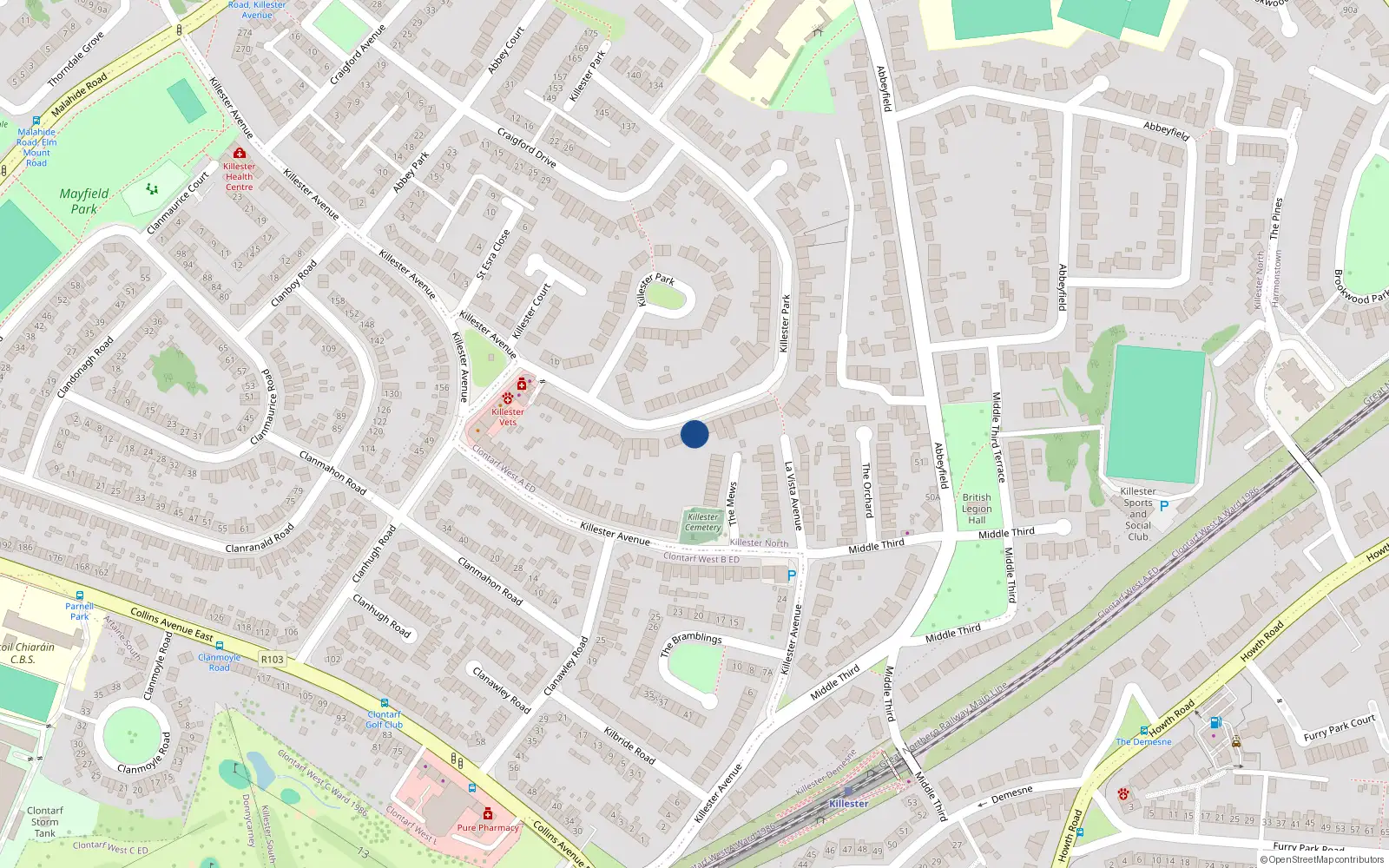 Overhead map showing the location of 40 Killester Park, Killester, Dublin 5