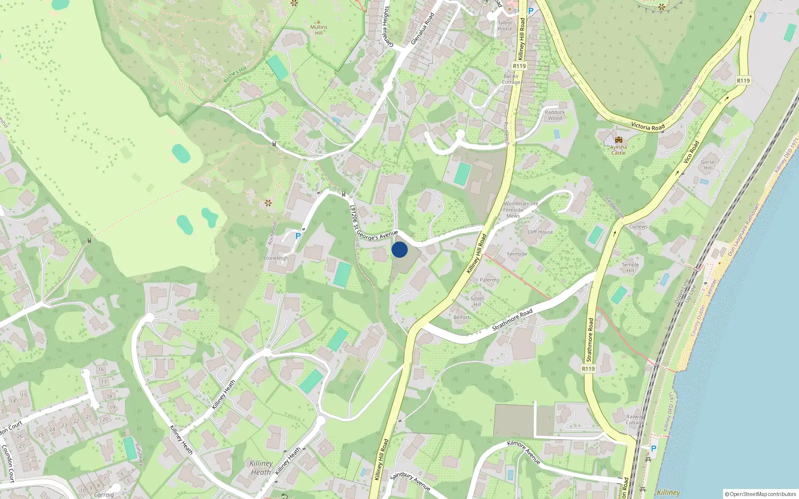 Overhead map showing the location of 40 Killiney Hill Road, Dublin