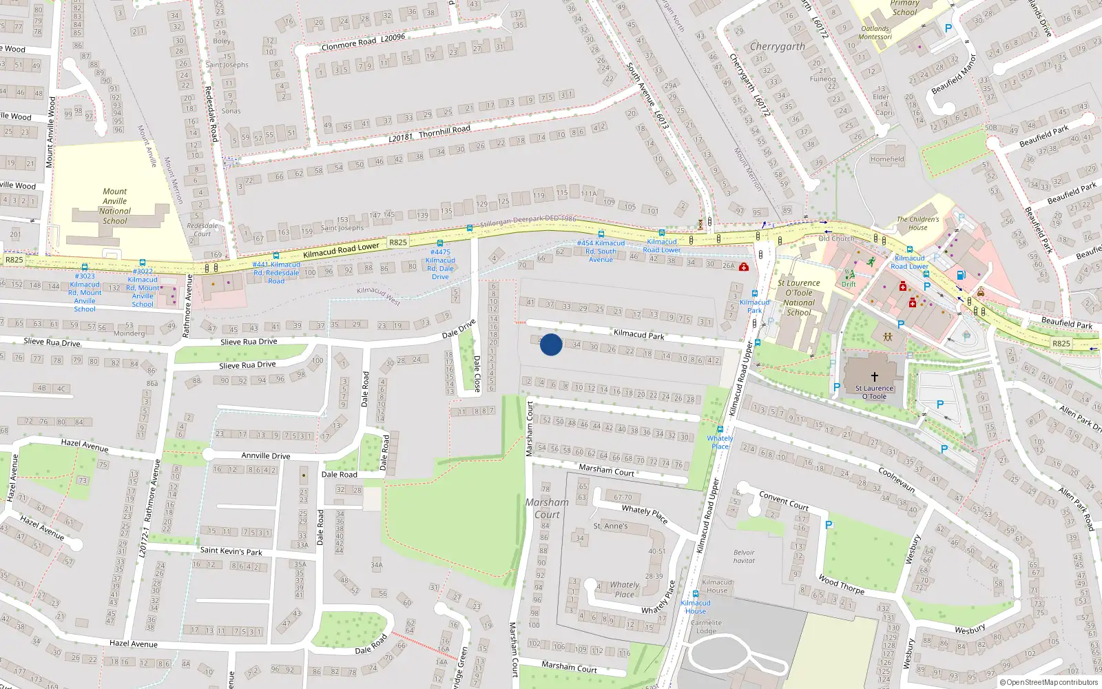 Overhead map showing the location of 40 Kilmacud Park, Stillorgan, Dublin