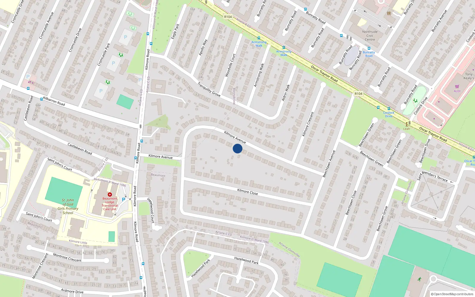 Overhead map showing the location of 40 Kilmore Avenue, Coolock, Dublin 5
