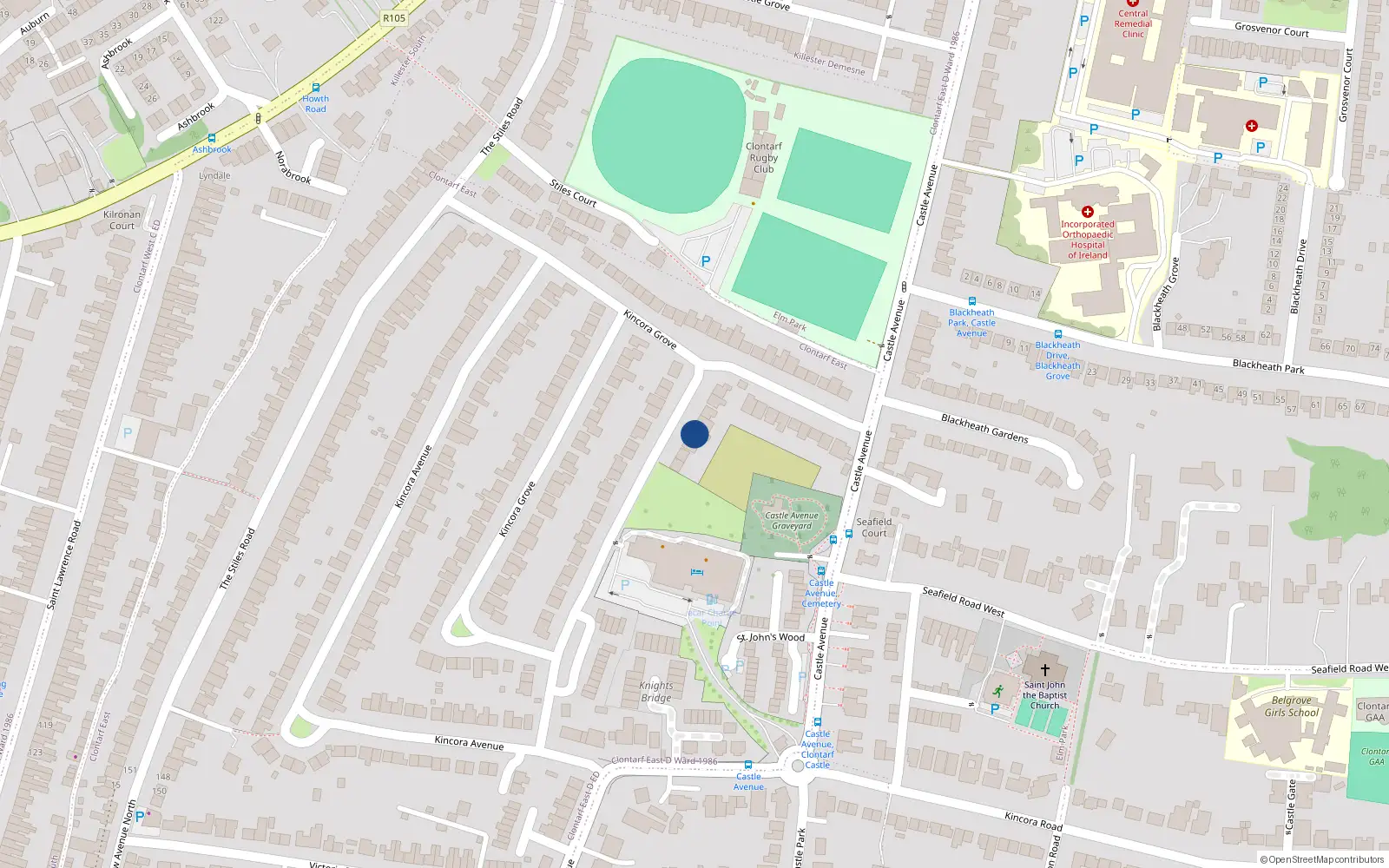 Overhead map showing the location of 40 Kincora Grove, Dublin 3